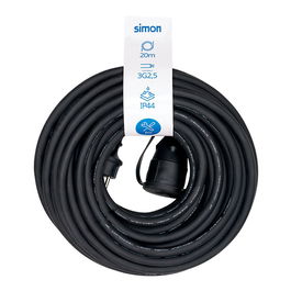 Simon Prolongador profesional 20 m IP44 H07RN-F 3G 2,5 mm², 1 Toma con Tapa, 16A 250V~, Negro