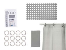 Berilo Set Baño Cortina Peva Y Alfombra Ducha Gris 180x180 cm Cortina + 68x63 cm Alfombra (Medidas Producto 28x42x6 cm) (Set de 12)