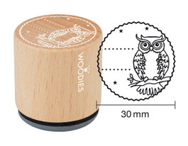 Woodies Sello de madera y caucho búho diam. 33x30mm