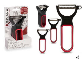 Kinvara Set 3 Peladores Plástico Negro Rojo 13x7x4.5 cm (Set de 24)