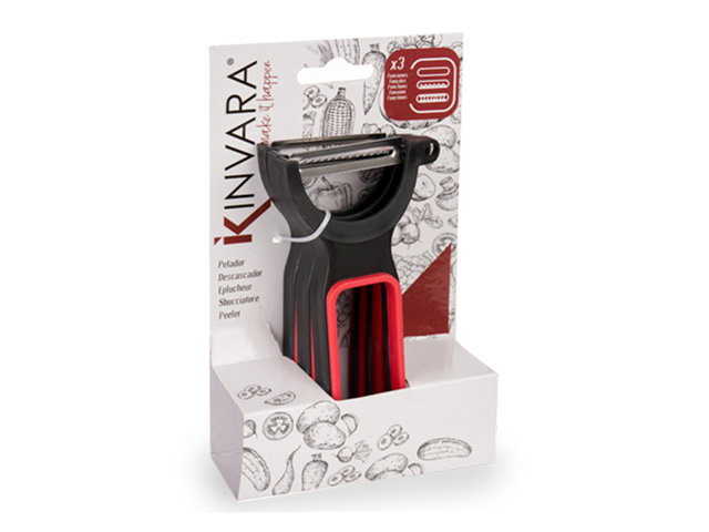 Kinvara Set 3 Peladores Plástico Negro Rojo 13x7x4.5 cm (Set de 24)