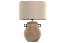DKD Home Decor Lámpara de Sobremesa de Gres y Lino con Asas, Terracota y Natural