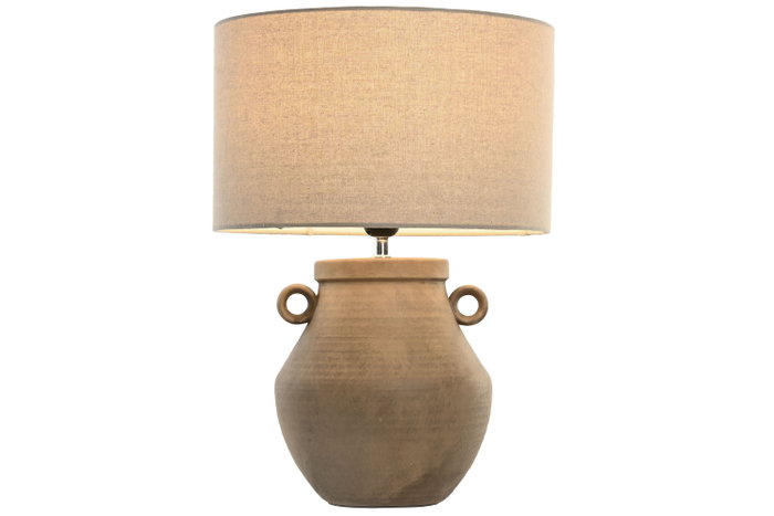 DKD Home Decor Lámpara de Sobremesa de Gres y Lino con Asas, Terracota y Natural