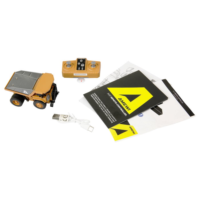 AMEWI 22746 Camión Volquete Miniatura de Metal 1:64 RC 8 Canales RTR para Niños 6+ Años con Luz y Batería Recargable 2.4 GHz