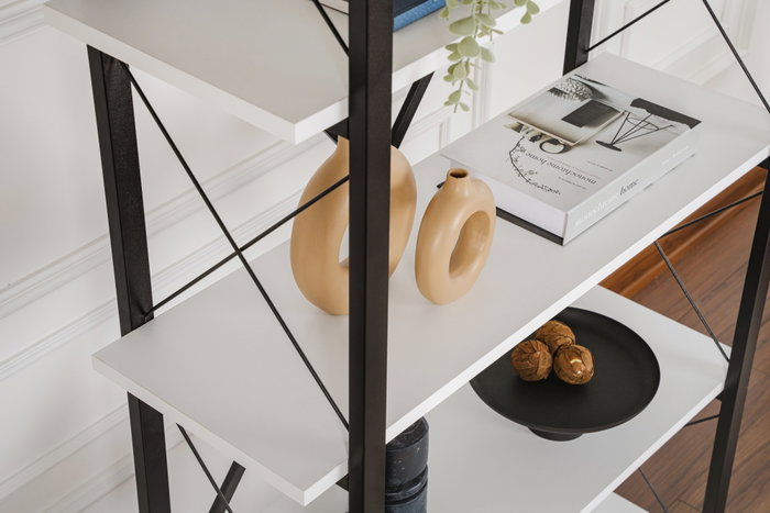 Nordure Estantería 90x180x33.5 cm Tablero Melamina y Metal Blanco Negro