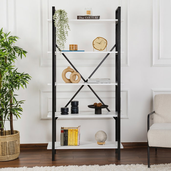 Nordure Estantería 90x180x33.5 cm Tablero Melamina y Metal Blanco Negro