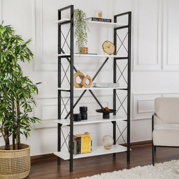 Nordure Estantería 90x180x33.5 cm Tablero Melamina y Metal Blanco Negro