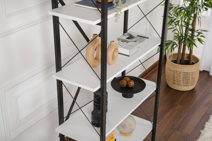 Nordure Estantería 90x180x33.5 cm Tablero Melamina y Metal Blanco Negro