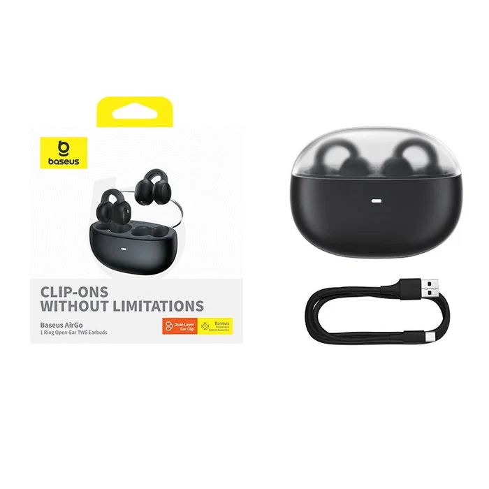 Baseus AirGo 1 Ring Auriculares True Wireless (TWS) Bluetooth 5.3, Resistente al Agua, Autonomía 6h + 25h con Estuche, Control por Toque, Negro