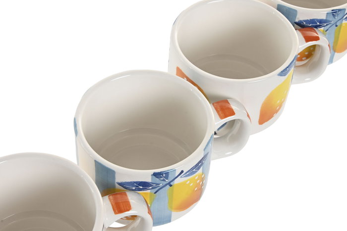 DKD Home Decor Taza Colección Limones Mediterraneo Dolomita Metal Set 4 piezas 260 ml