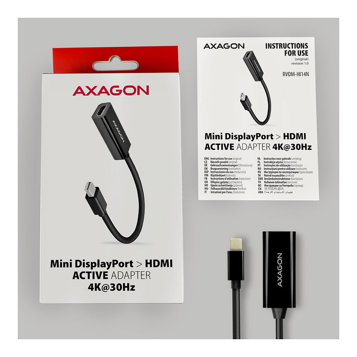 Axagon RVDM-HI14N Adaptador Mini-DisplayPort a HDMI 4K/30 Hz 15 cm negro Axagon RVDM-HI14N Adaptador Mini-DisplayPort a HDMI 4K/30 Hz 15 cm negro