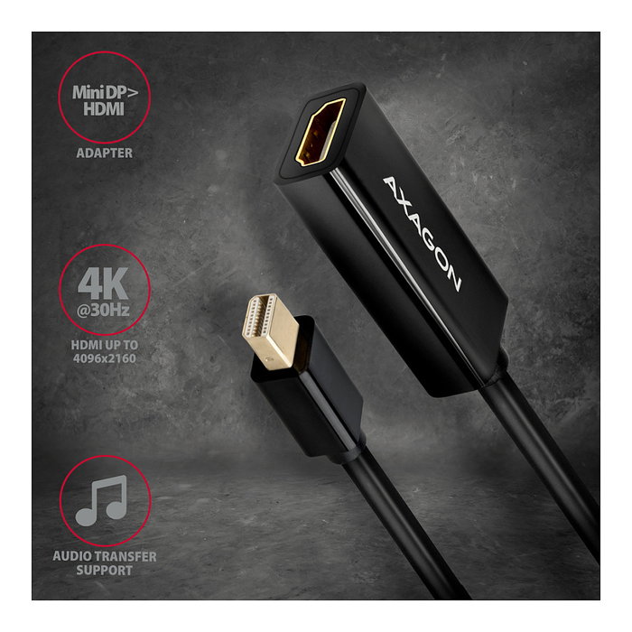 Axagon RVDM-HI14N Adaptador Mini-DisplayPort a HDMI 4K/30 Hz 15 cm negro Axagon RVDM-HI14N Adaptador Mini-DisplayPort a HDMI 4K/30 Hz 15 cm negro