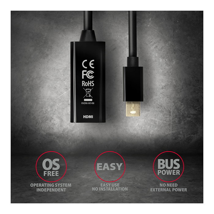 Axagon RVDM-HI14N Adaptador Mini-DisplayPort a HDMI 4K/30 Hz 15 cm negro Axagon RVDM-HI14N Adaptador Mini-DisplayPort a HDMI 4K/30 Hz 15 cm negro