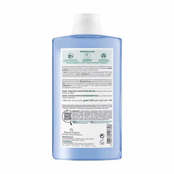 Klorane Champu Lino para Todo Tipo de Cabello con Leche de Lino, 400ml