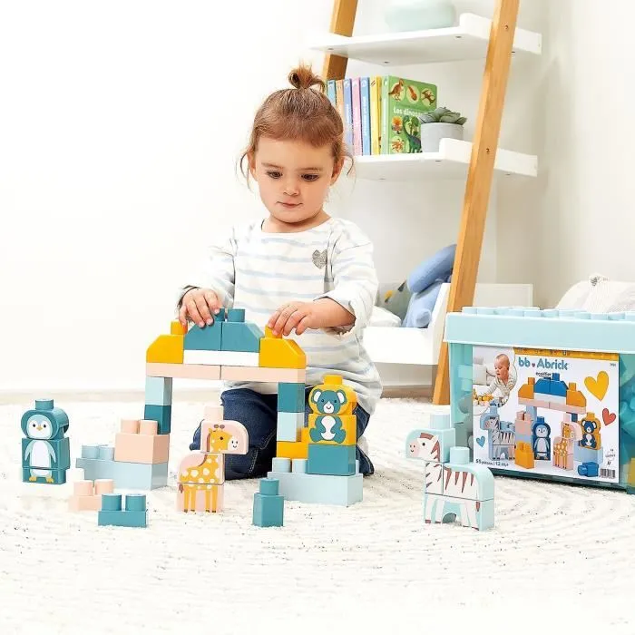 Ecoiffier ECO3280250079811 Barril de Ladrillos Juego de Construcción Animales del Mundo 55 Piezas +12 Meses
