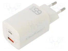 Qoltec Ładowarka sieciowa 65W GaN ULTRA Blanco