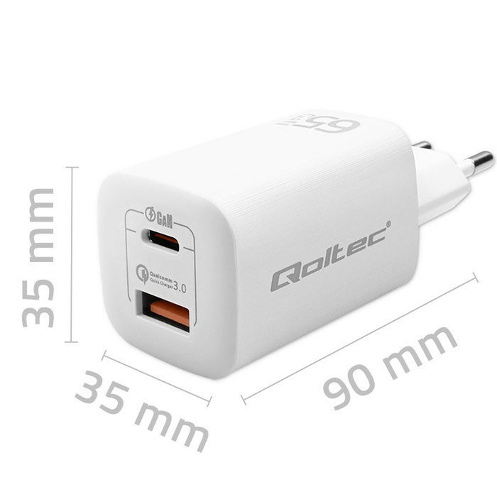Qoltec Ładowarka sieciowa 65W GaN ULTRA Blanco