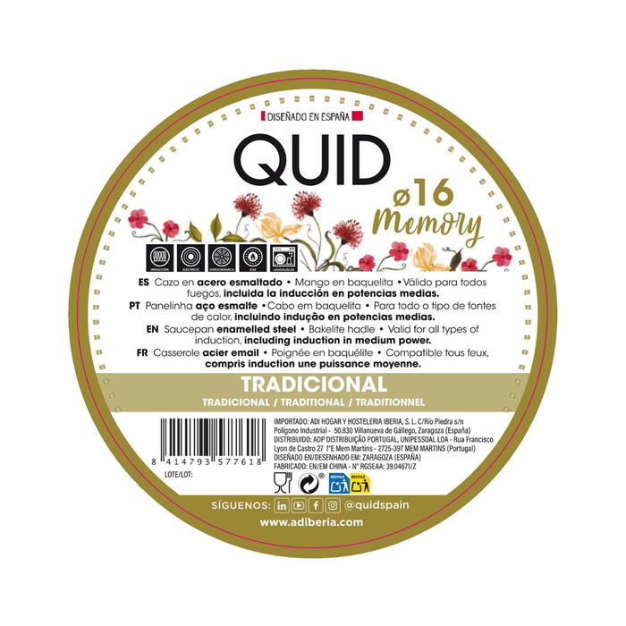 Cazo Esmalte Acero Memory Quid 16 cm - 150 cL (12 Unidades)
