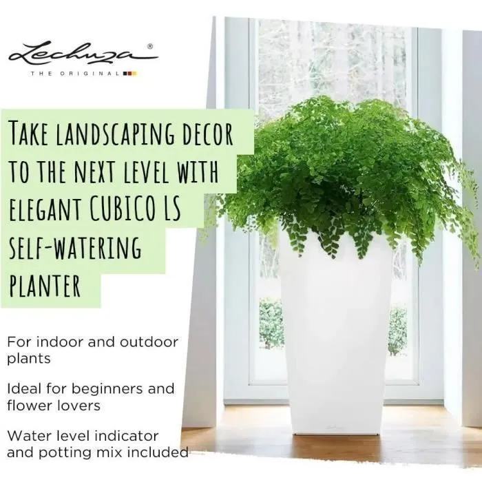 Maceta LECHUZA Cubico Premium 40 - juego completo, negro brillante