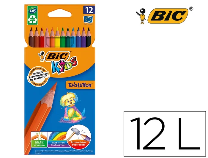 Bic Lápices de Colores Kid Evolution Estuche 12 Colores Surtidos Mina Ultra Resistente Bic Lápices de Colores Kid Evolution Estuche 12 Colores Surtidos Mina Ultra Resistente