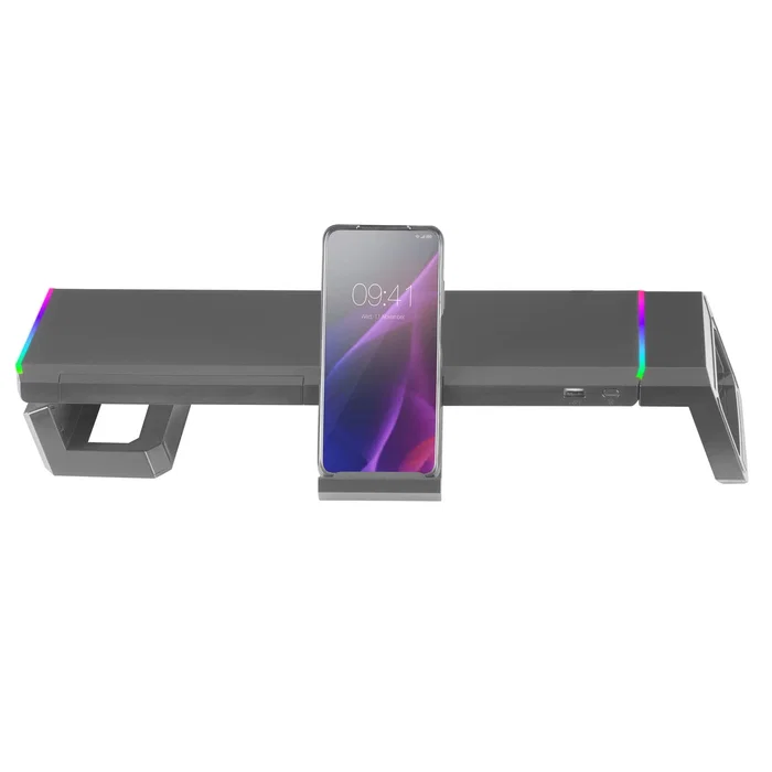 Mars Gaming Soporte de Monitor Gaming MGS-ONE con Iluminación RGB CHROMA, USB 2.0, Soporte para Tablet, Cajón y Ajustable hasta 30 kg - Negro