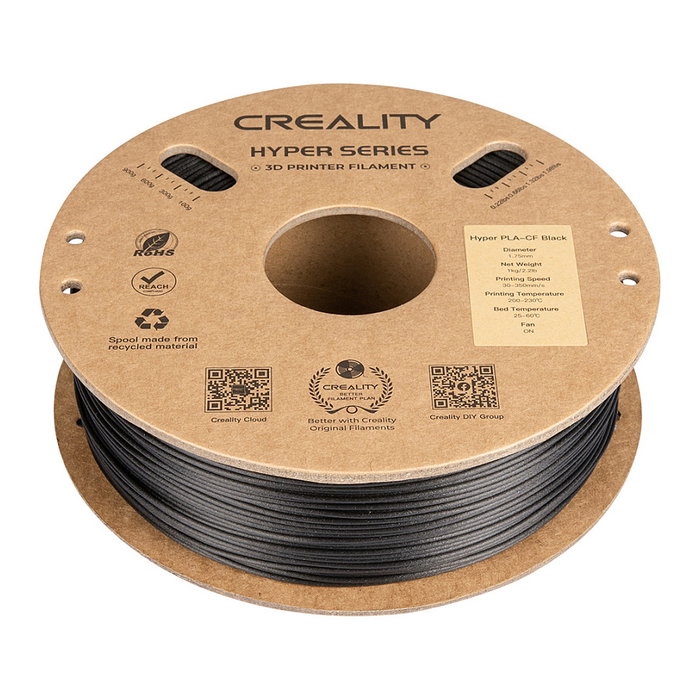 Creality PLA Hyper Carbon Filamento 3D, Fibra de Carbono Negro, 1.75 mm, 1 kg, Compatible con K1/K1 Max, Alta Velocidad 300 mm/s, Temperatura 230°C