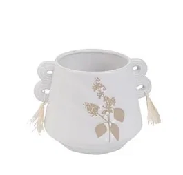 DKD Home Decor Jarrón de Gres Blanco y Beige Hecho a Mano 18x15x13 cm