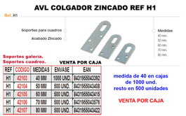 AVL COLGADOR H1 ZINCADO DE 80 MM