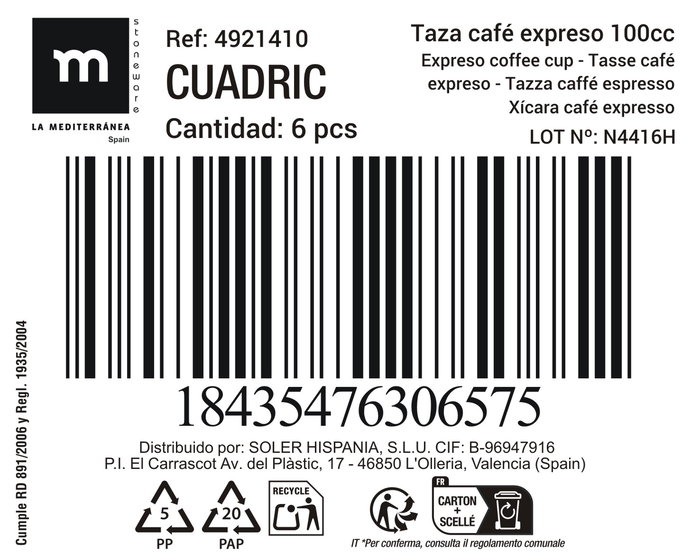Inde Taza Cafe Expreso 100cc Cuadric Md (24 Unidades)