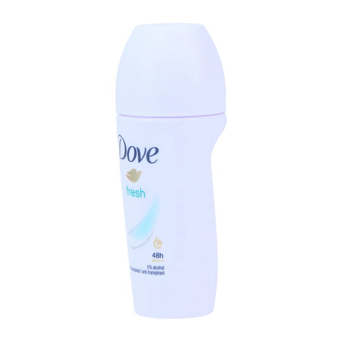 Dove Fresh Desodorante Roll-On Antitranspirante Sin Alcohol para Piel Sensible, 48h Protección, 50 ml