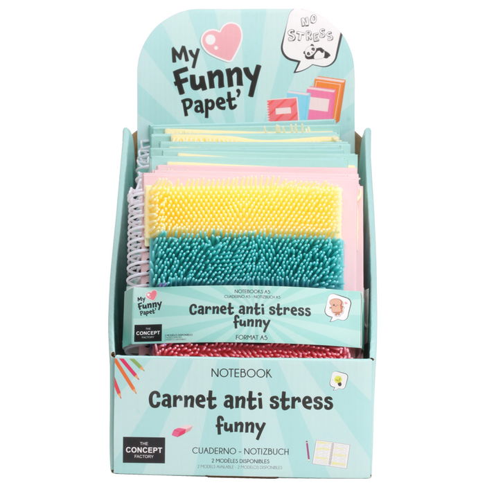 The Concept Factory Libreta Kawaii Anti Stress con Portada de Silicona y Tiras de Colores, Modelos Panda y Gato Surtidos