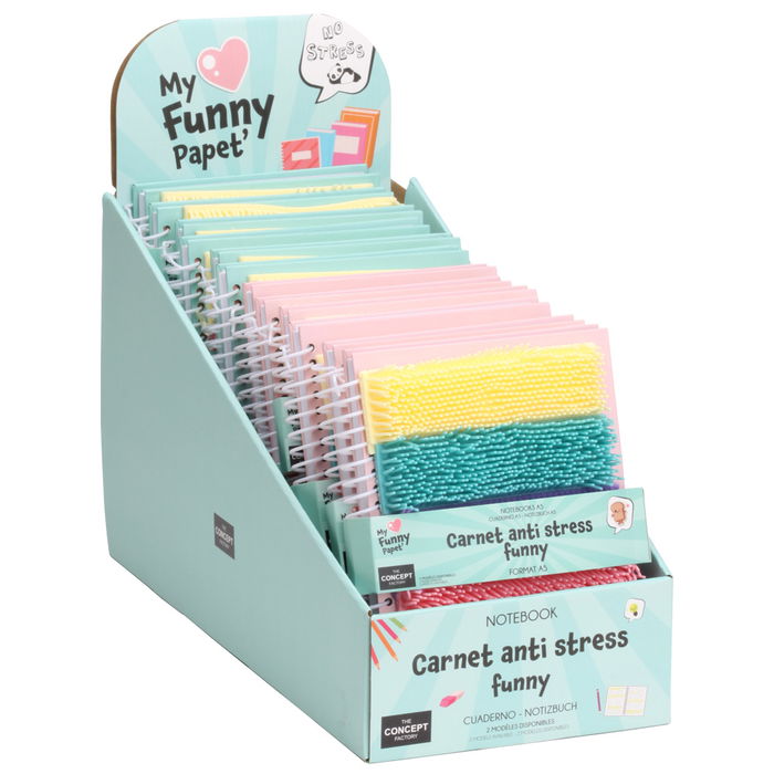 The Concept Factory Libreta Kawaii Anti Stress con Portada de Silicona y Tiras de Colores, Modelos Panda y Gato Surtidos