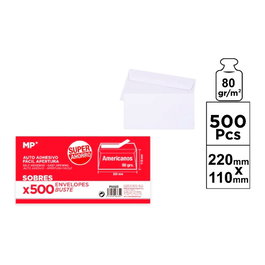 MP Sobre Americano Autoadhesivo Blanco Papel 80 g/m² 220 x 110 mm 500 uds