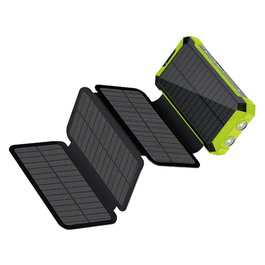 RealPower Powerbank PB-20000 Solar, 20000 mAh, Cargador Inalámbrico, Negro/Verde, Carga Rápida USB-C, Micro-USB, Lightning