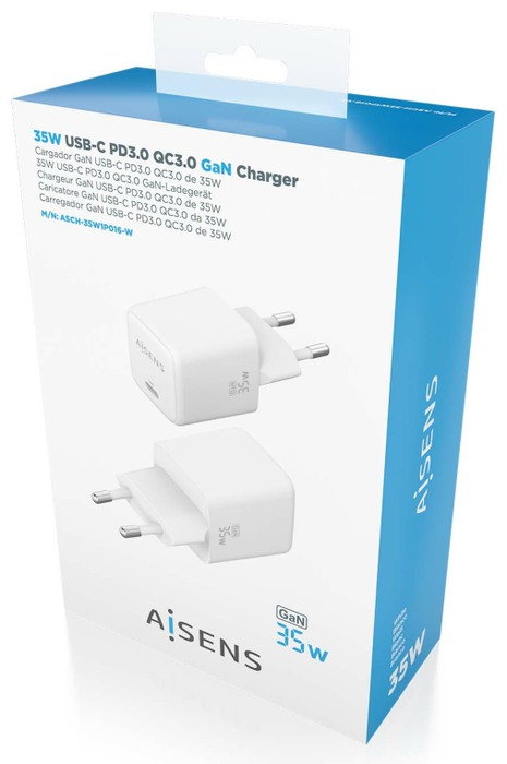 Aisens Cargador GaN 35W USB-C Blanco ASCH-35W1P016-W Aisens Cargador GaN 35W USB-C Blanco ASCH-35W1P016-W
