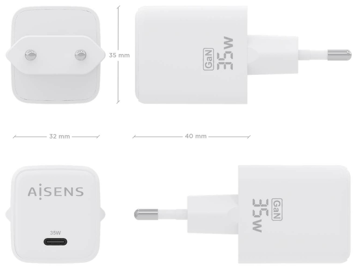 Aisens Cargador GaN 35W USB-C Blanco ASCH-35W1P016-W Aisens Cargador GaN 35W USB-C Blanco ASCH-35W1P016-W