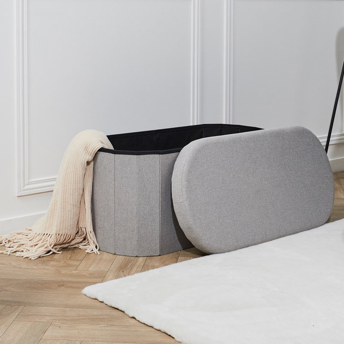 Home Deco Factory Banco-Puf Plegable Gris Oval Essentiel 76x38 cm