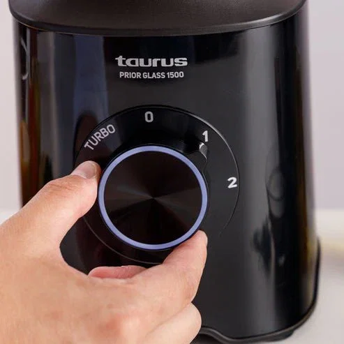 Taurus Prior Glass 1500 - Batidora de Vaso 1500W con Jarra de Vidrio 1.5 Litros, 4 Cuchillas Acero Inoxidable, 2 Velocidades y Función Turbo, Negro (912475000)
