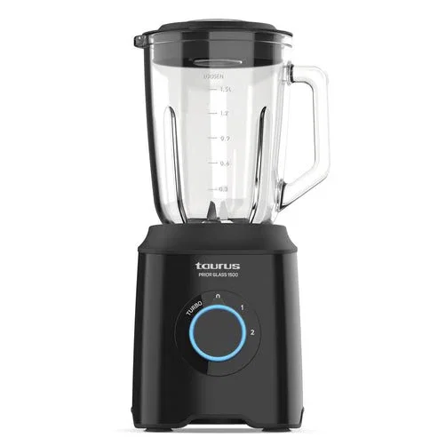 Taurus Prior Glass 1500 - Batidora de Vaso 1500W con Jarra de Vidrio 1.5 Litros, 4 Cuchillas Acero Inoxidable, 2 Velocidades y Función Turbo, Negro (912475000)