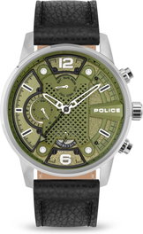 Police PEWJF2203305 con esfera verde y correa de cuero negra