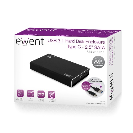 Ewent EW7070 Carcasa para Disco Duro/SSD 2.5 Pol SATA USB Tipo C Negro