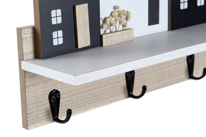 DKD Home Decor Estantería de Pared MDF Natural con Perchero x4