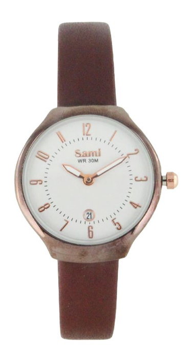 SAMI Reloj de señora extraplano en piel roja con fecha, 12 nos, referencia IP WR30