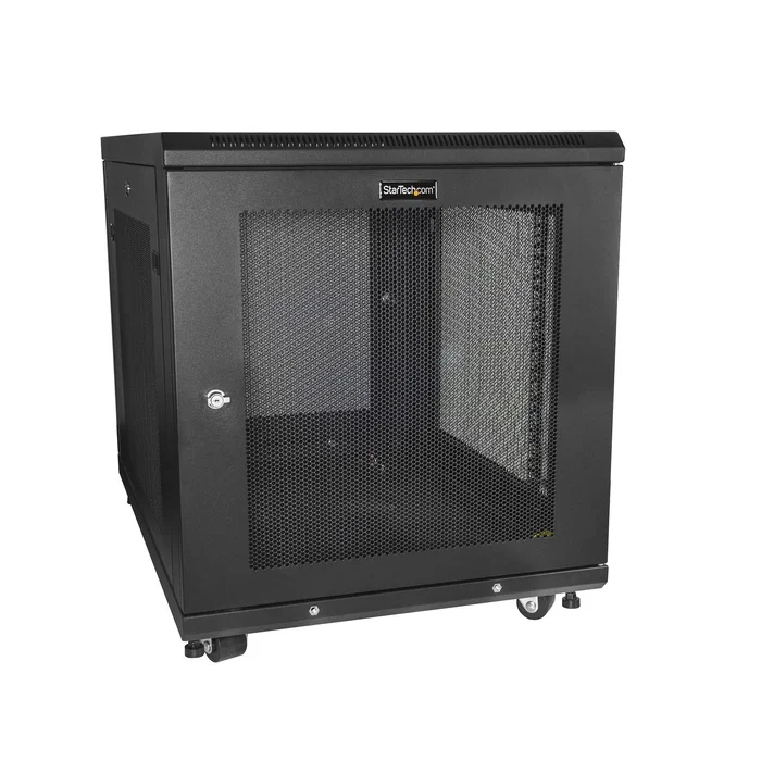 StarTech.com Armario Rack para Servidores 12U 19'' 4 Columnas con Cerradura, Ruedas y Carriles de Montaje Ajustables