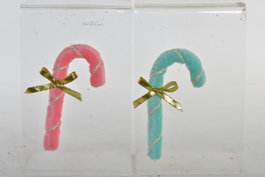 DKD Home Decor Decoración Colgante Navidad Fantasia Rosa Verde Bastón Porexpan Poliéster 2 x 16 x 8 cm (12 Unidades)