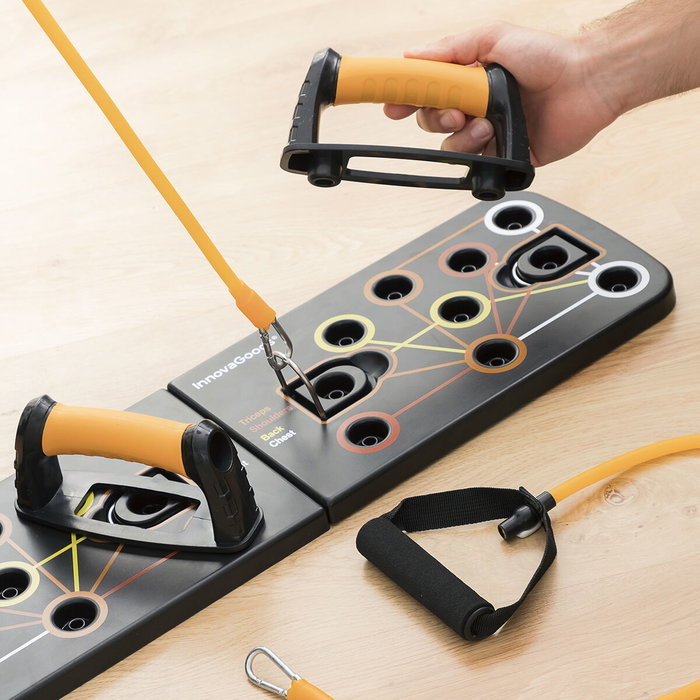 Pack Tabla de Flexiones Push-Up con Bandas de Resistencia, Faja Deportiva Sauna y Guía de Ejercicios InnovaGoods