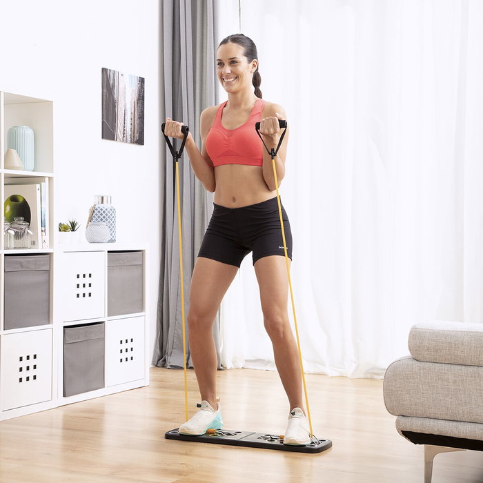 Pack Tabla de Flexiones Push-Up con Bandas de Resistencia, Faja Deportiva Sauna y Guía de Ejercicios InnovaGoods
