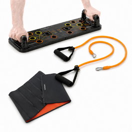 Pack Tabla de Flexiones Push-Up con Bandas de Resistencia, Faja Deportiva Sauna y Guía de Ejercicios InnovaGoods