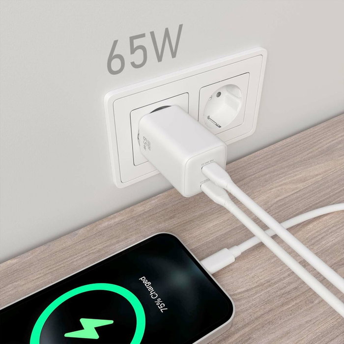Aisens Cargador GaN 65W con 2 puertos USB-C, Blanco ASCH-65W2P039-W