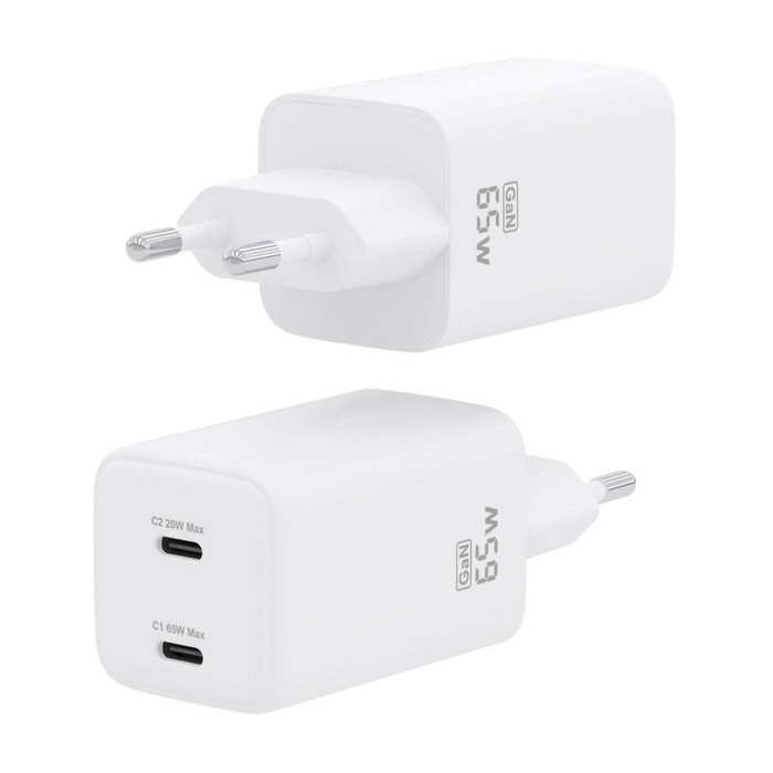 Aisens Cargador GaN 65W con 2 puertos USB-C, Blanco ASCH-65W2P039-W